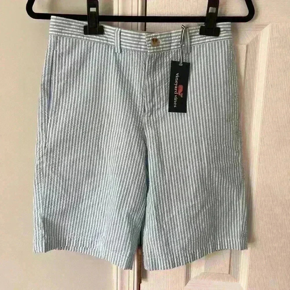 Vineyard Vines Other - Vineyard Vines NWT Boys 16 Club Short Seersucker Stripe Ocean Breeze Blue White